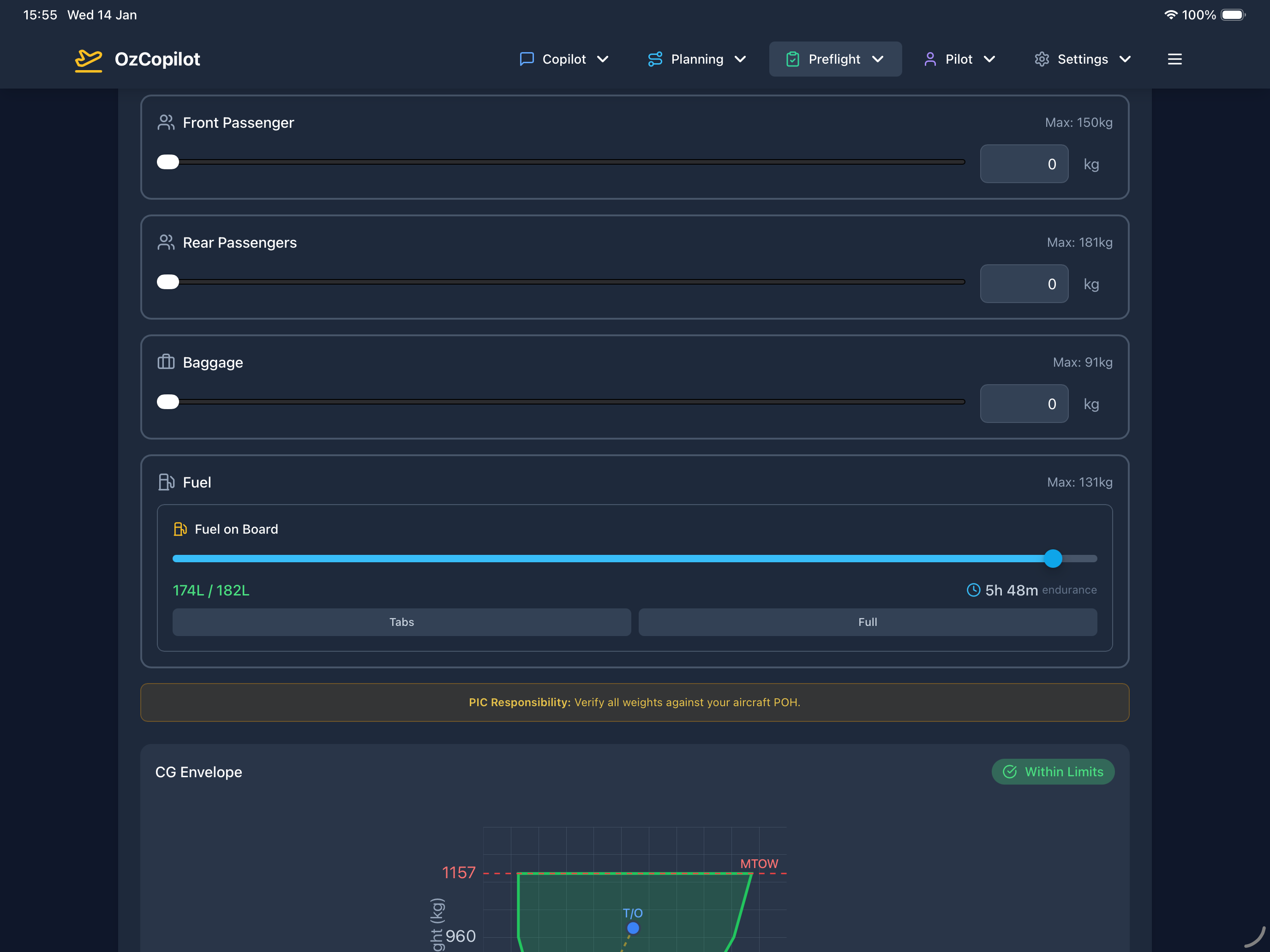 Weight & balance and aircraft performance details